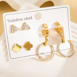 Gold Stainless Steel Earring Set